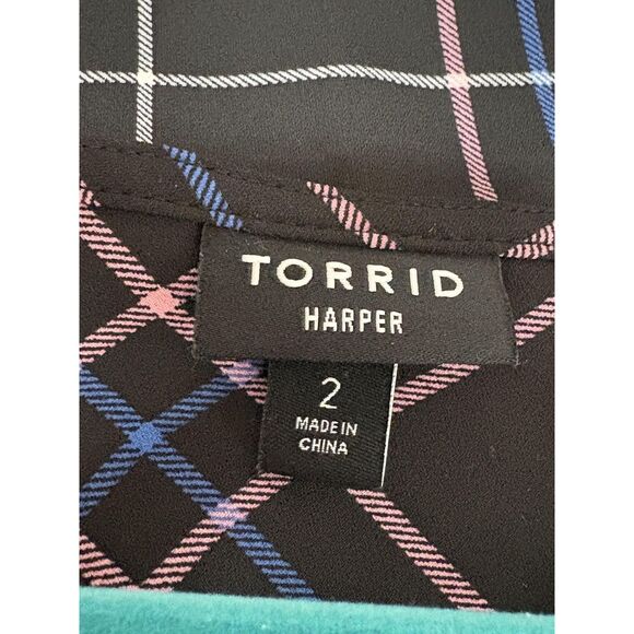 Torrid Blouse Womens 2 Black Plaid Harper Button Front Short Sleeve Plus Size - Picture 4 of 6